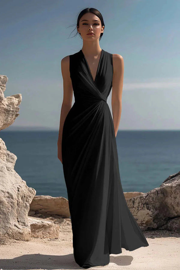 Blanche | Ruched Chiffon Maxi Dress — RoselynAtelier