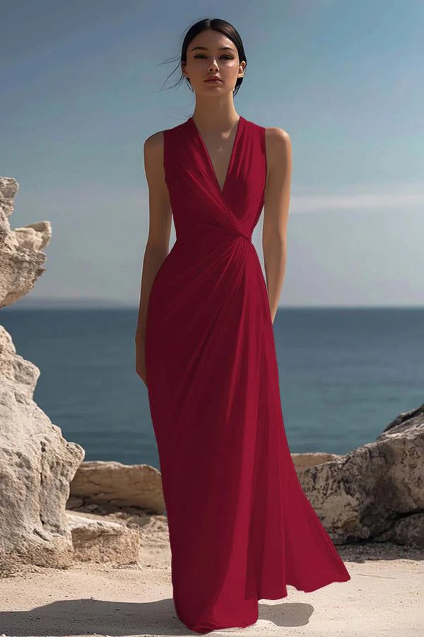 Blanche | Ruched Chiffon Maxi Dress — RoselynAtelier