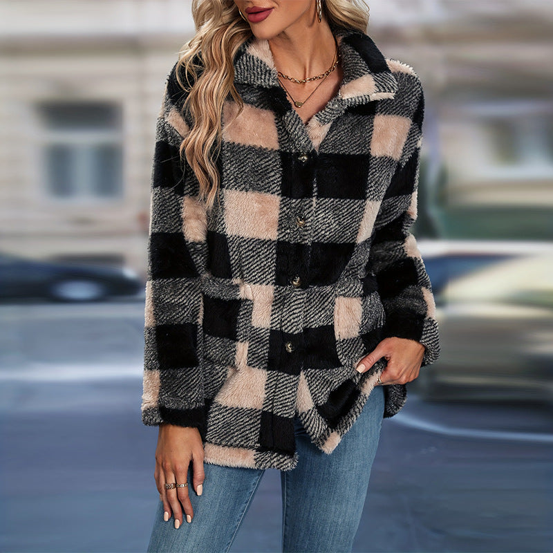 Bea Check Teddy Button Front Shacket - view 3