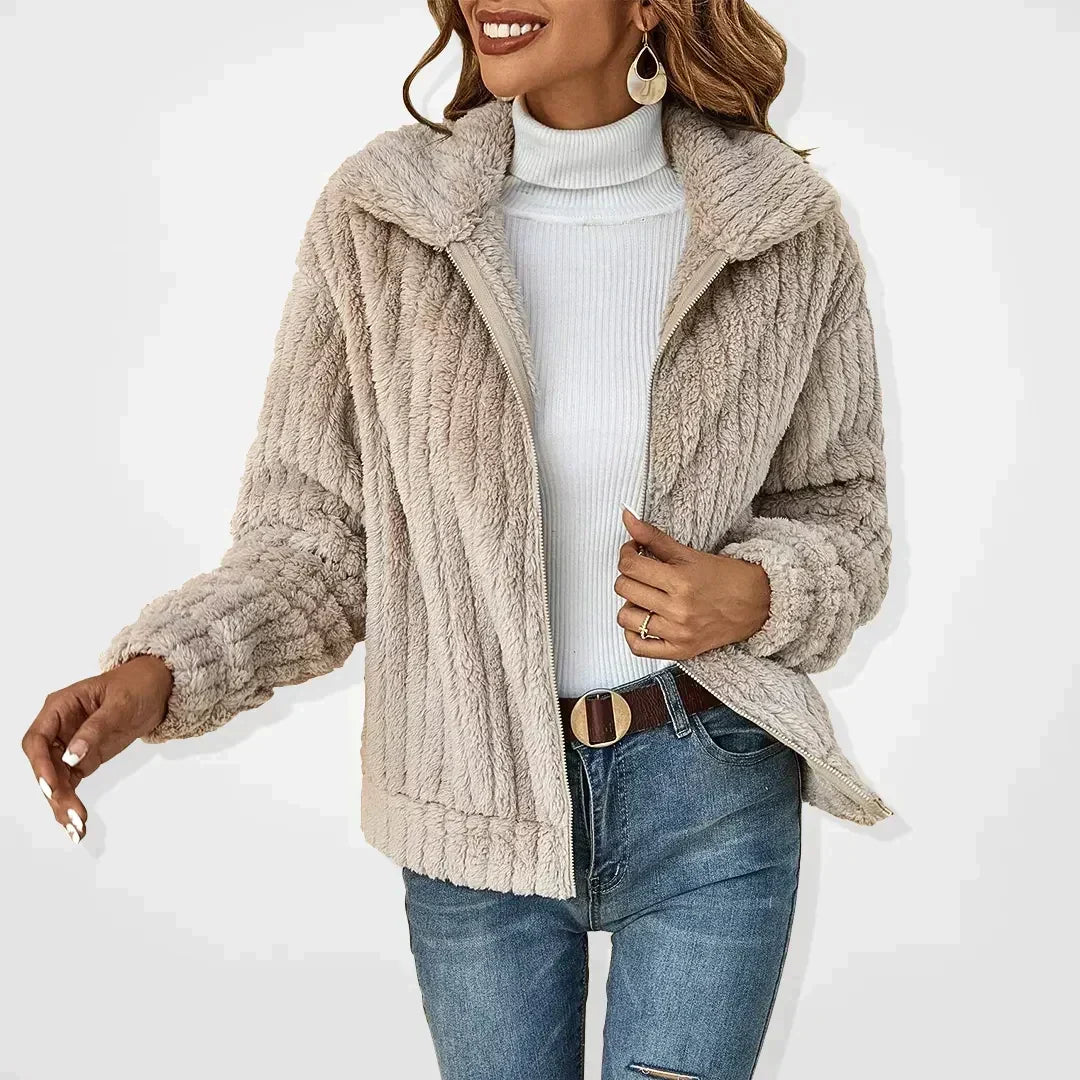 Delphi Zip Front Teddy Jacket - front view