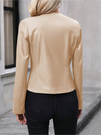 Pearl Cropped Faux Leather Round Neck Jacket - view 5