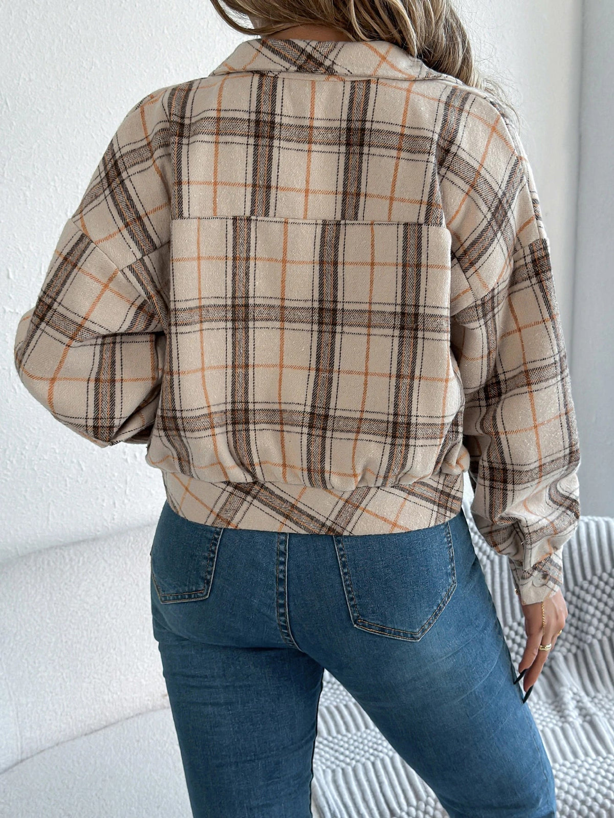 Romy Cropped Check Button Front Shacket - view 8