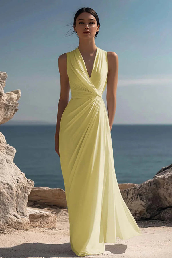 Blanche | Ruched Chiffon Maxi Dress — RoselynAtelier