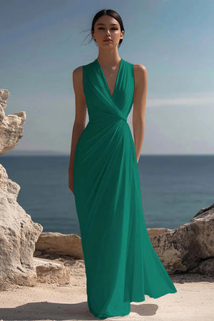 Blanche | Ruched Chiffon Maxi Dress — RoselynAtelier