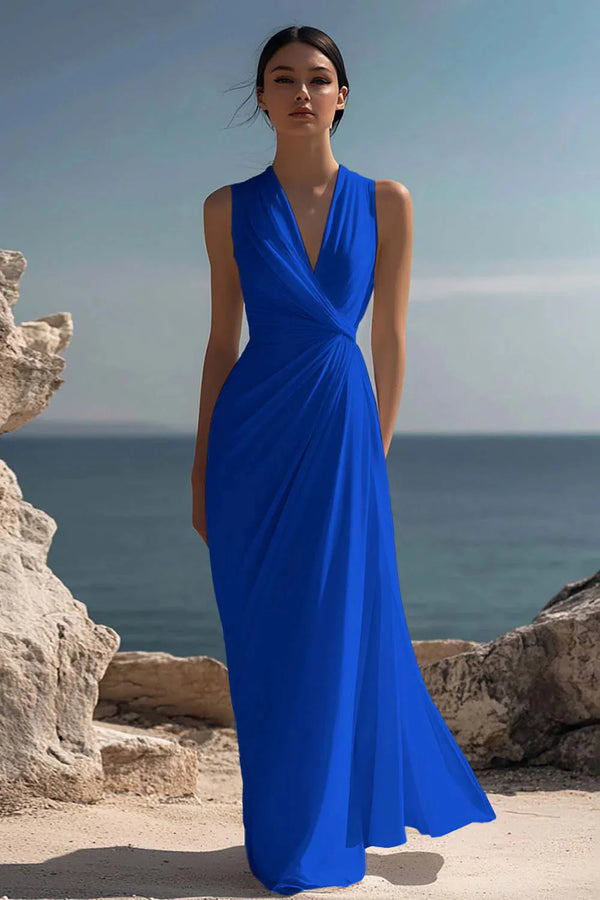 Blanche | Ruched Chiffon Maxi Dress — RoselynAtelier