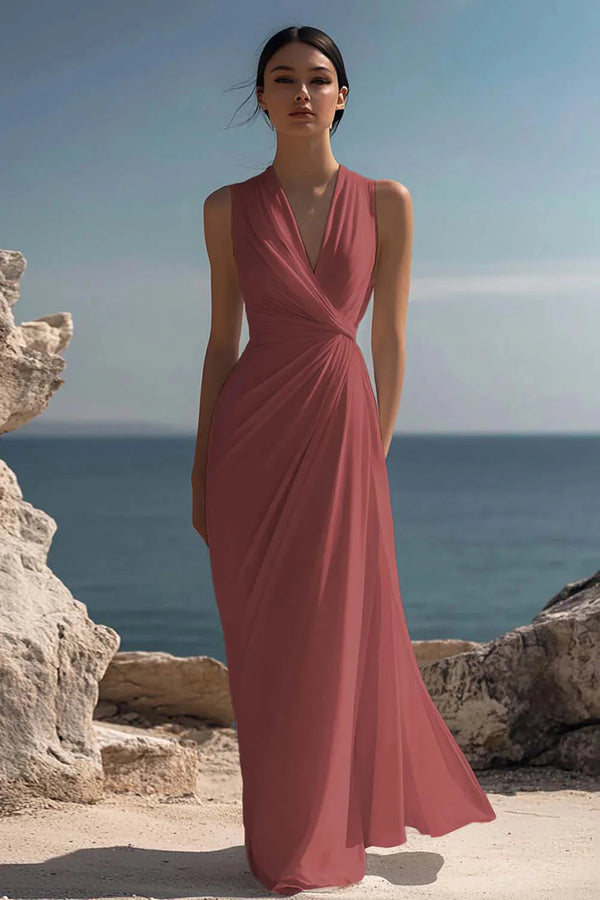 Blanche | Ruched Chiffon Maxi Dress — RoselynAtelier