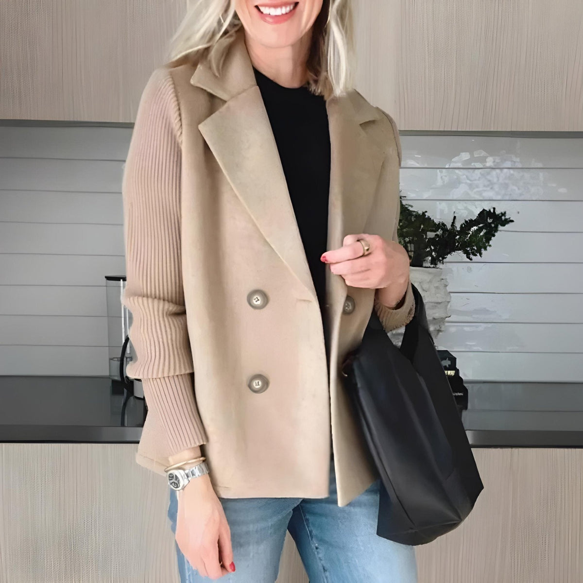 Vera Double Breasted Contrast Sleeve Blazer - view 5