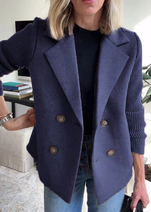Vera Double Breasted Contrast Sleeve Blazer - view 3