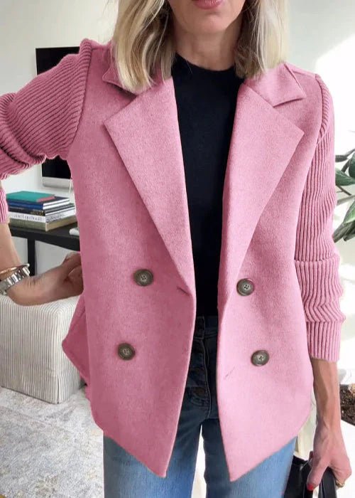 Vera Double Breasted Contrast Sleeve Blazer - front view