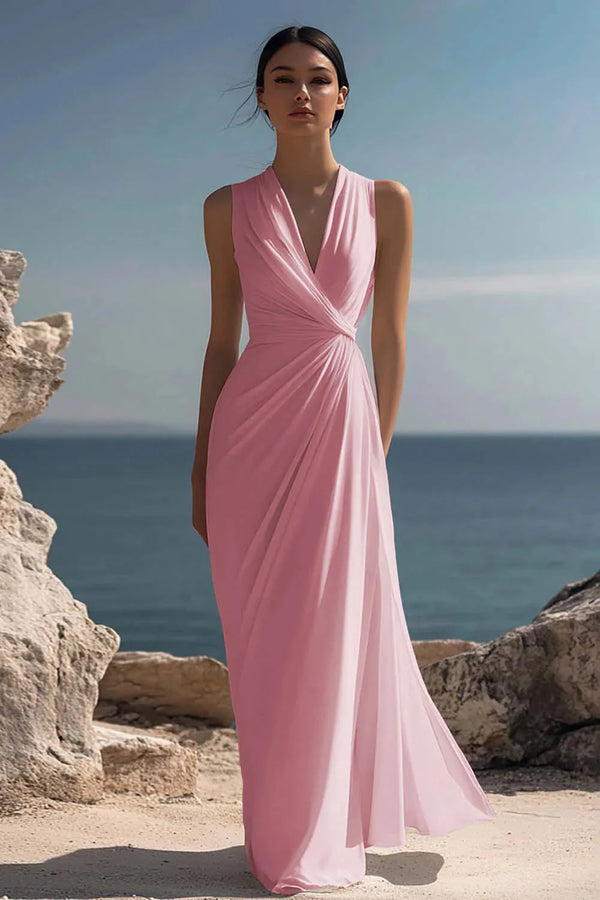 Blanche | Ruched Chiffon Maxi Dress — RoselynAtelier