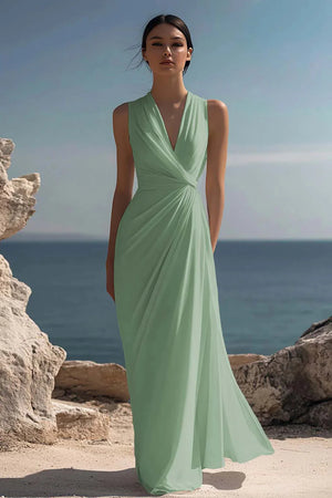 Blanche | Ruched Chiffon Maxi Dress — RoselynAtelier