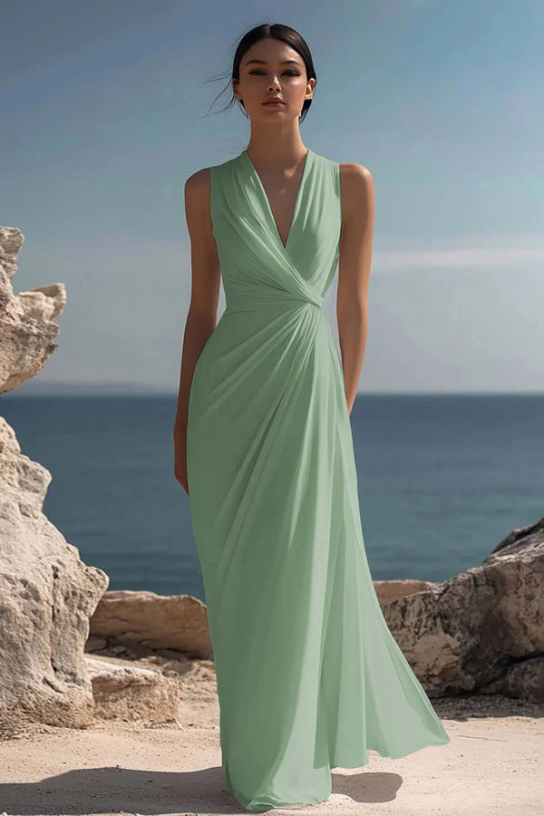 Blanche | Ruched Chiffon Maxi Dress — RoselynAtelier