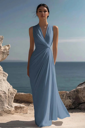 Blanche | Ruched Chiffon Maxi Dress — RoselynAtelier