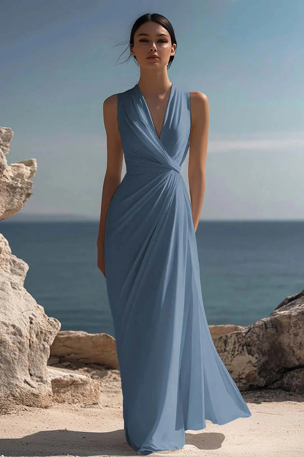 Blanche | Ruched Chiffon Maxi Dress — RoselynAtelier