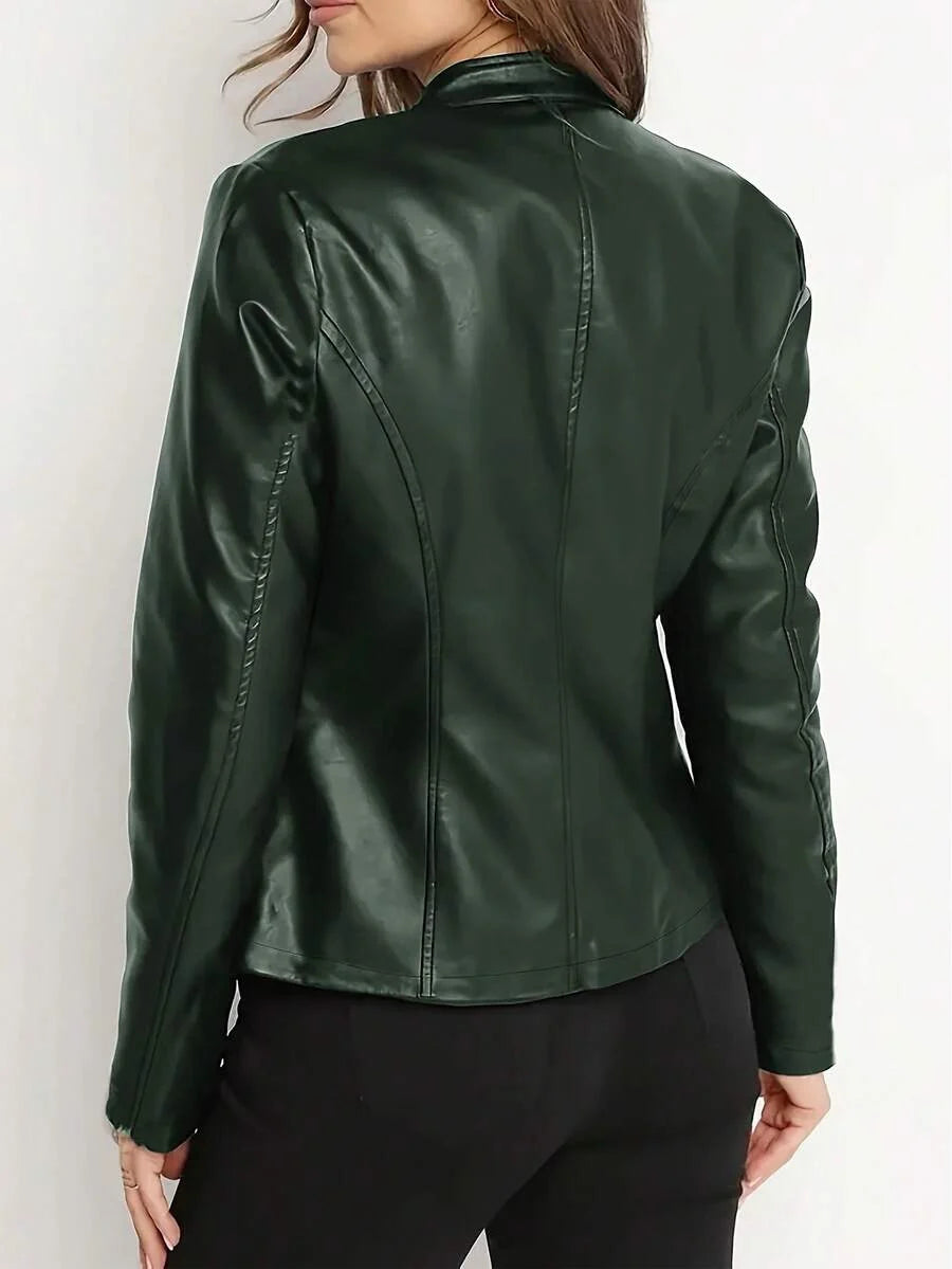 Cleo Fitted Faux Leather Biker Jacket - view 11