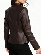 Cleo Fitted Faux Leather Biker Jacket - view 13