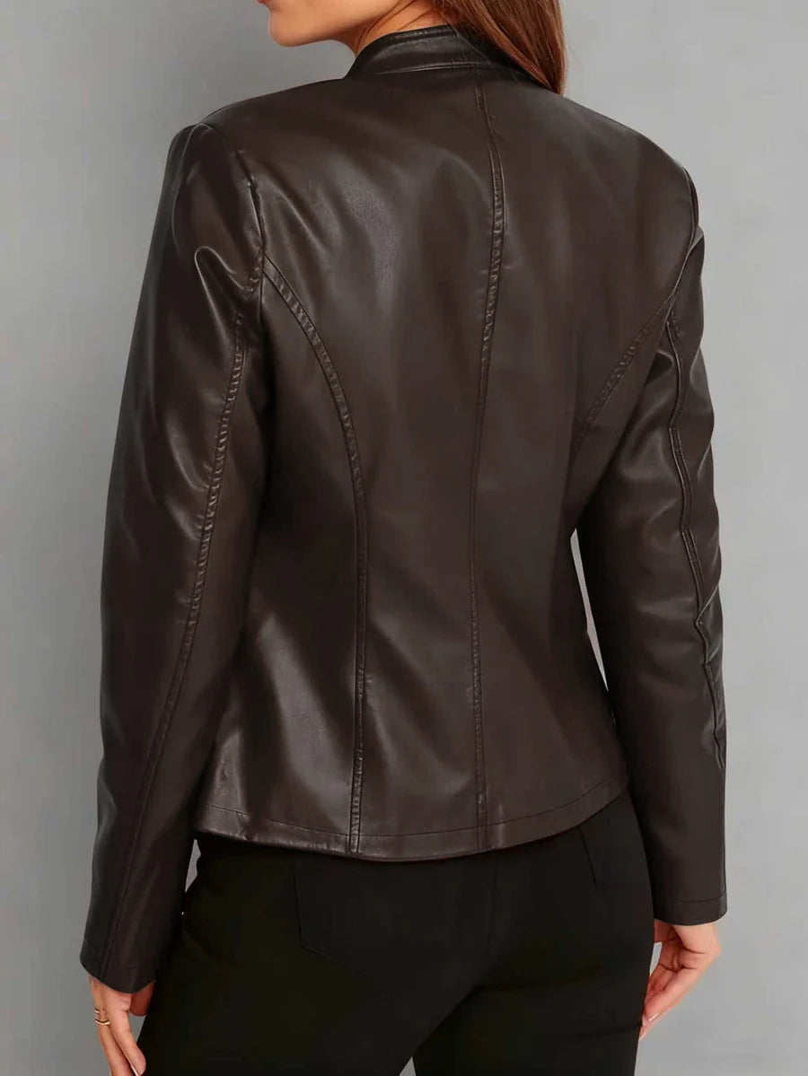 Cleo Fitted Faux Leather Biker Jacket - view 14