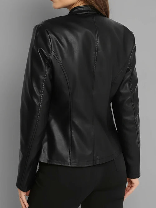 Cleo Fitted Faux Leather Biker Jacket - view 2