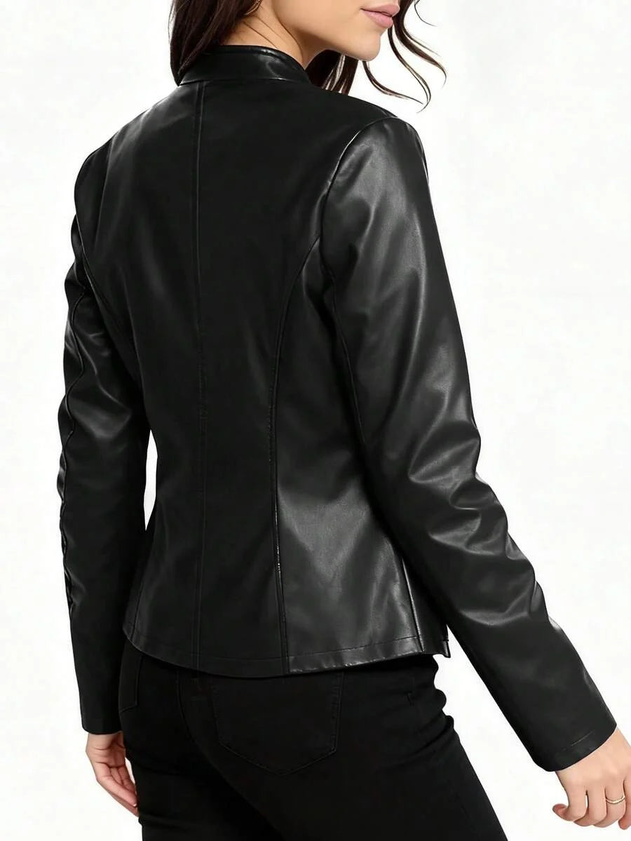 Cleo Fitted Faux Leather Biker Jacket - view 3