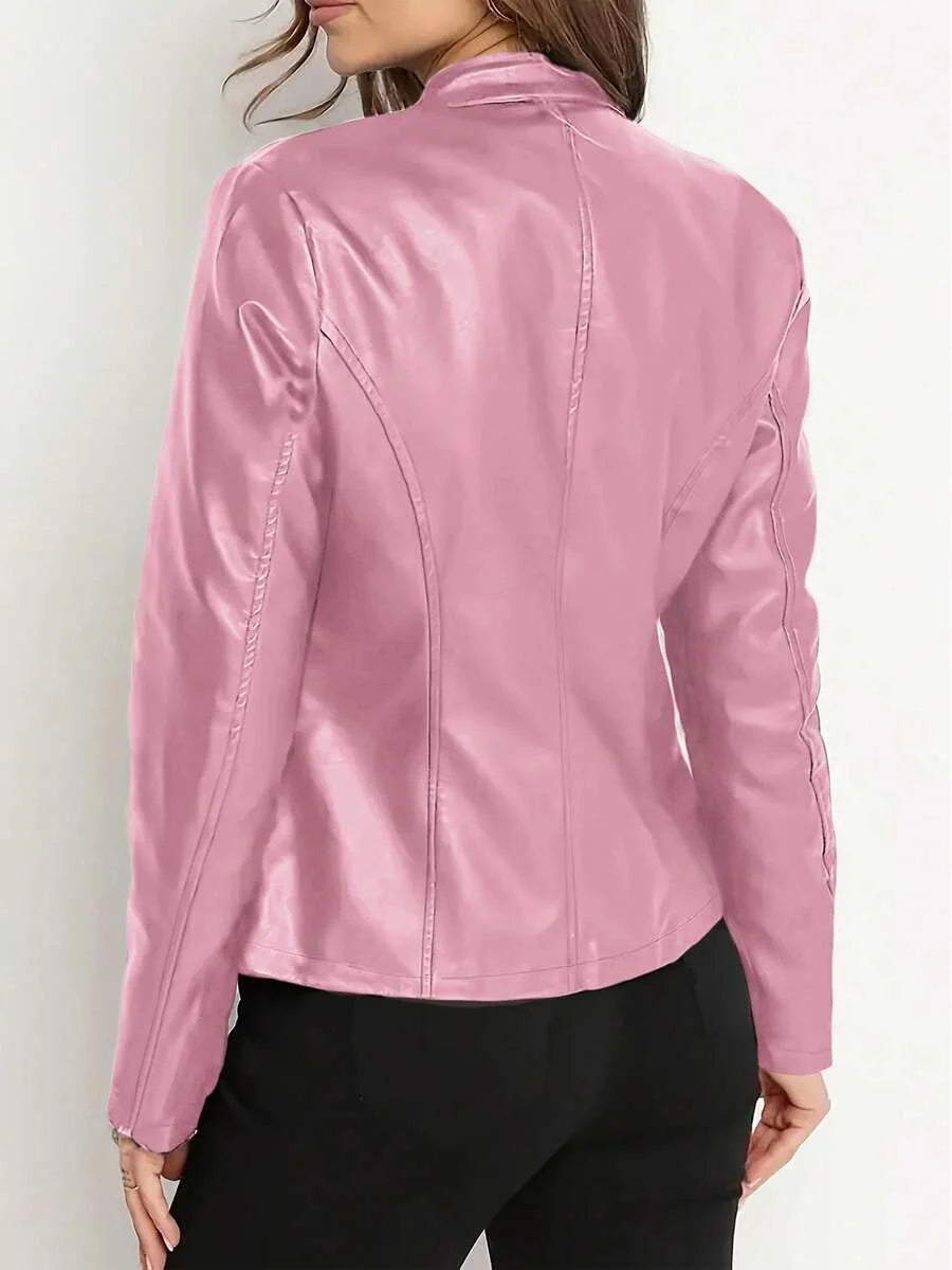 Cleo Fitted Faux Leather Biker Jacket - view 5