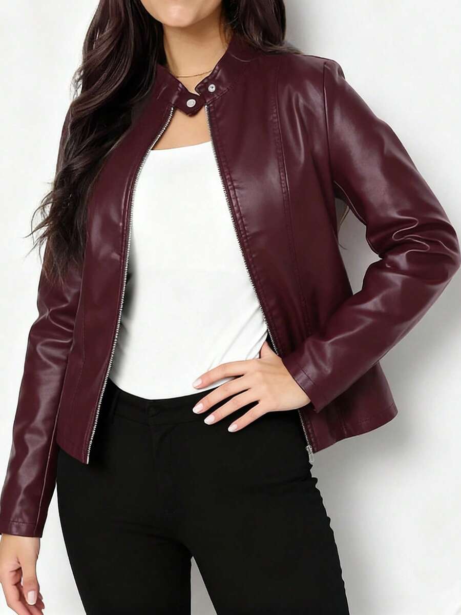 Cleo Fitted Faux Leather Biker Jacket - view 7