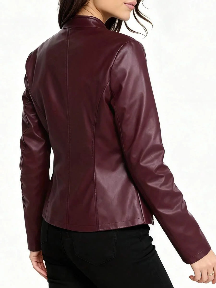 Cleo Fitted Faux Leather Biker Jacket - view 8