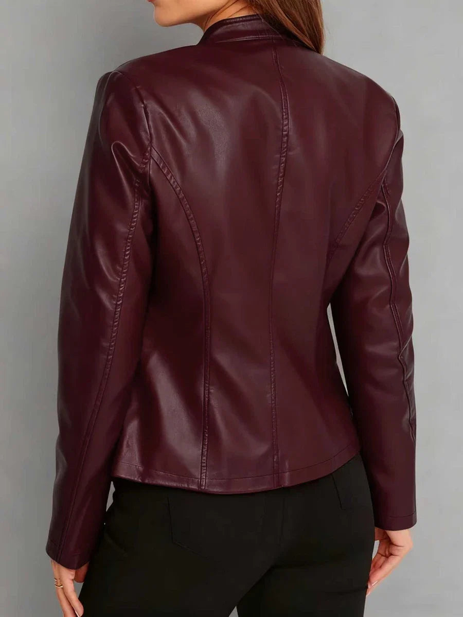 Cleo Fitted Faux Leather Biker Jacket - view 9