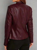 Cleo Fitted Faux Leather Biker Jacket - view 9