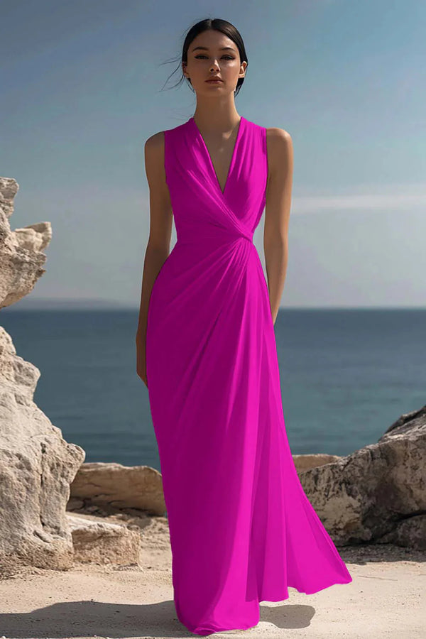 Blanche | Ruched Chiffon Maxi Dress — RoselynAtelier