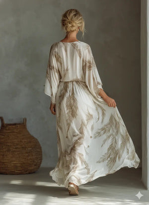 Serena | Palm Print Chiffon Maxi Dress — RoselynAtelier