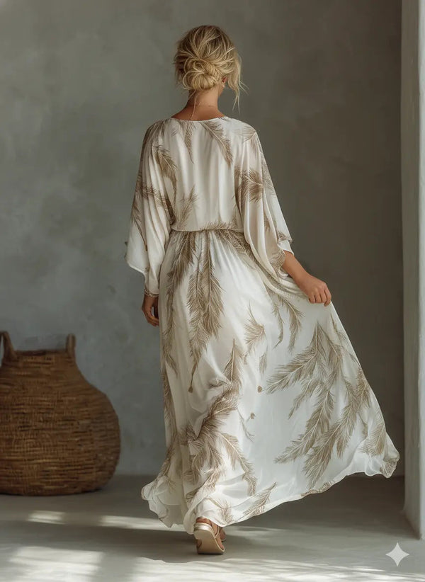 Serena | Palm Print Chiffon Maxi Dress — RoselynAtelier