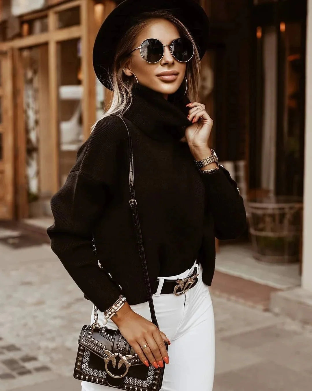Florence Turtleneck Ribbed Jumper with Button-Cuff Sleeves, Cosy Autumn Knit - view 3