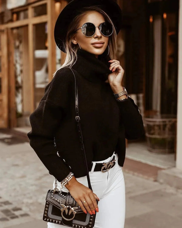 Florence | Turtleneck Ribbed Jumper with Button-Cuff Sleeves, Cosy Autumn Knit oaklynwear