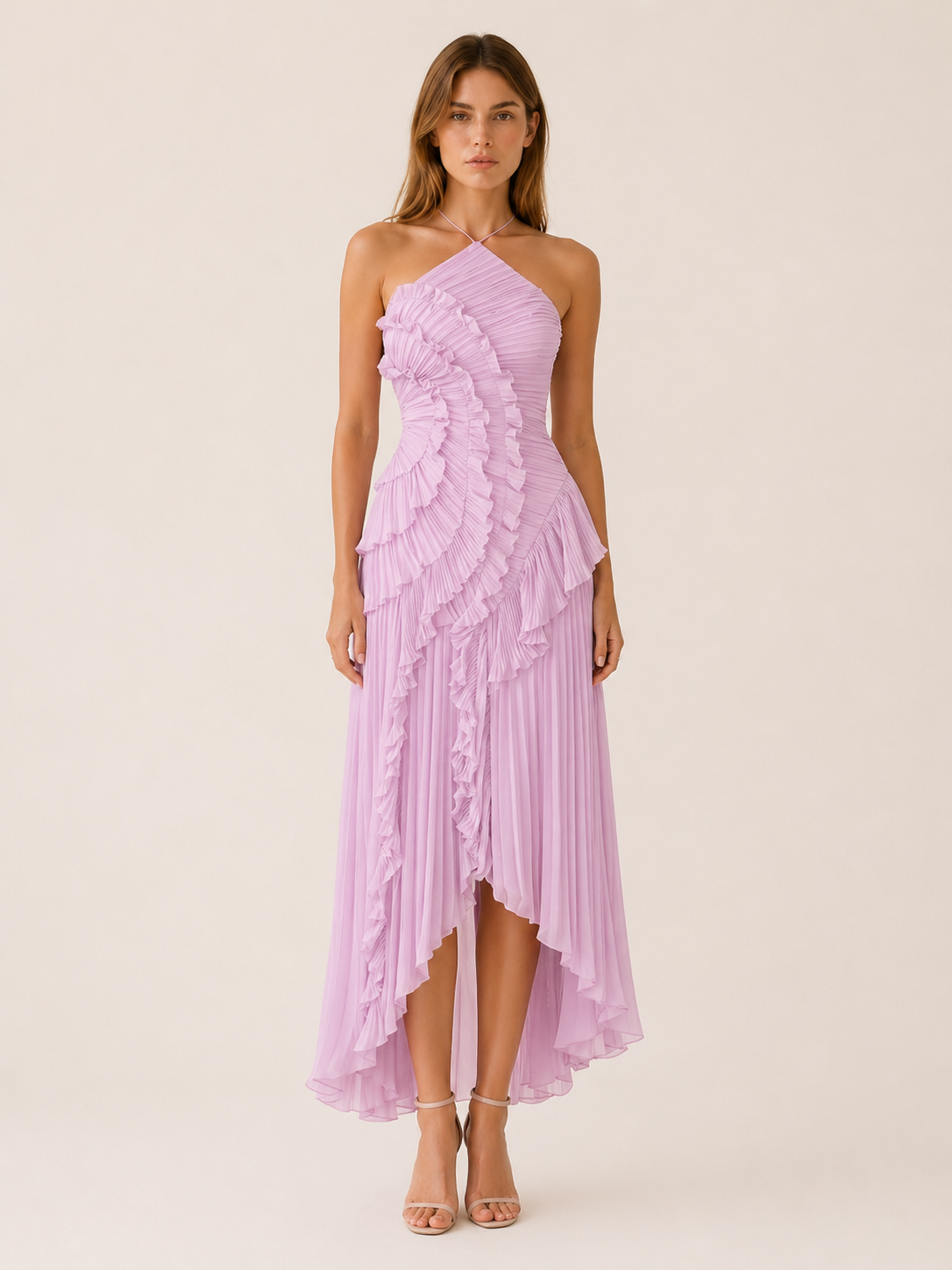 Luna Halter Neck Ruffle Maxi Dress - view 6