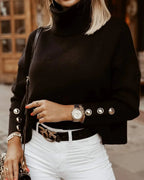 Florence Turtleneck Ribbed Jumper with Button-Cuff Sleeves, Cosy Autumn Knit - view 12