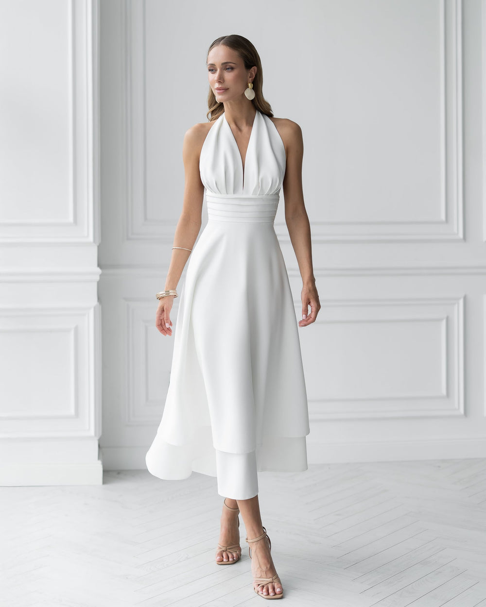 Gloria Open-Back Halter Midi Dress