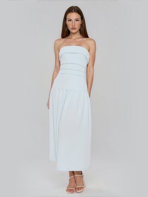 Matilda | Strapless Fold Over Neckline Drop Waist Midi Dress