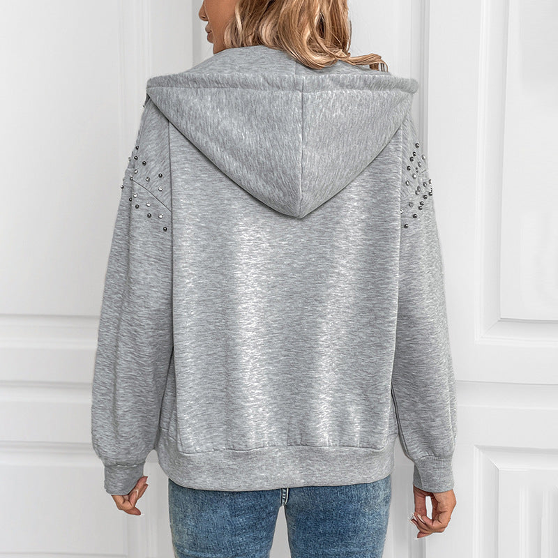 Ivy Studded Shoulder Zip Up Hoodie - view 3