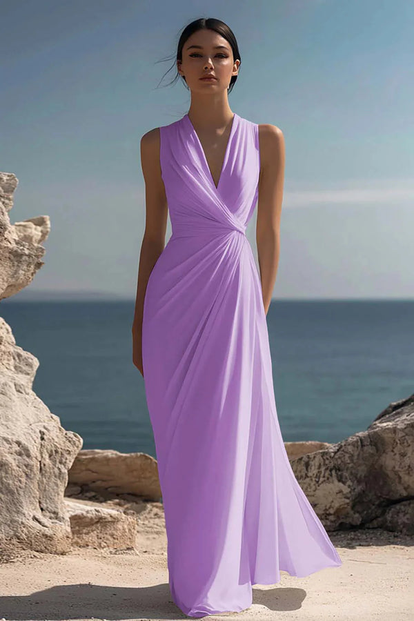 Blanche | Ruched Chiffon Maxi Dress — RoselynAtelier