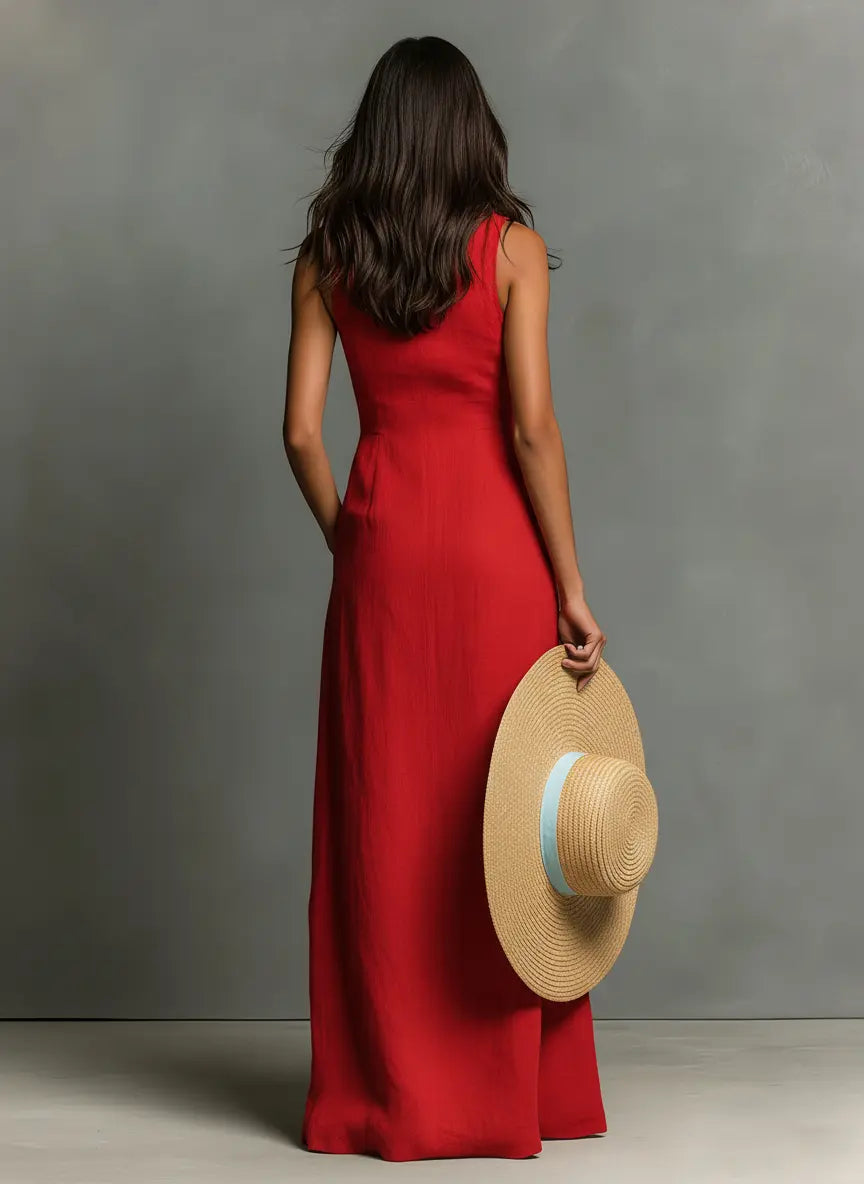 Claudette | Sleeveless Linen Maxi Shirt Dress — RoselynAtelier