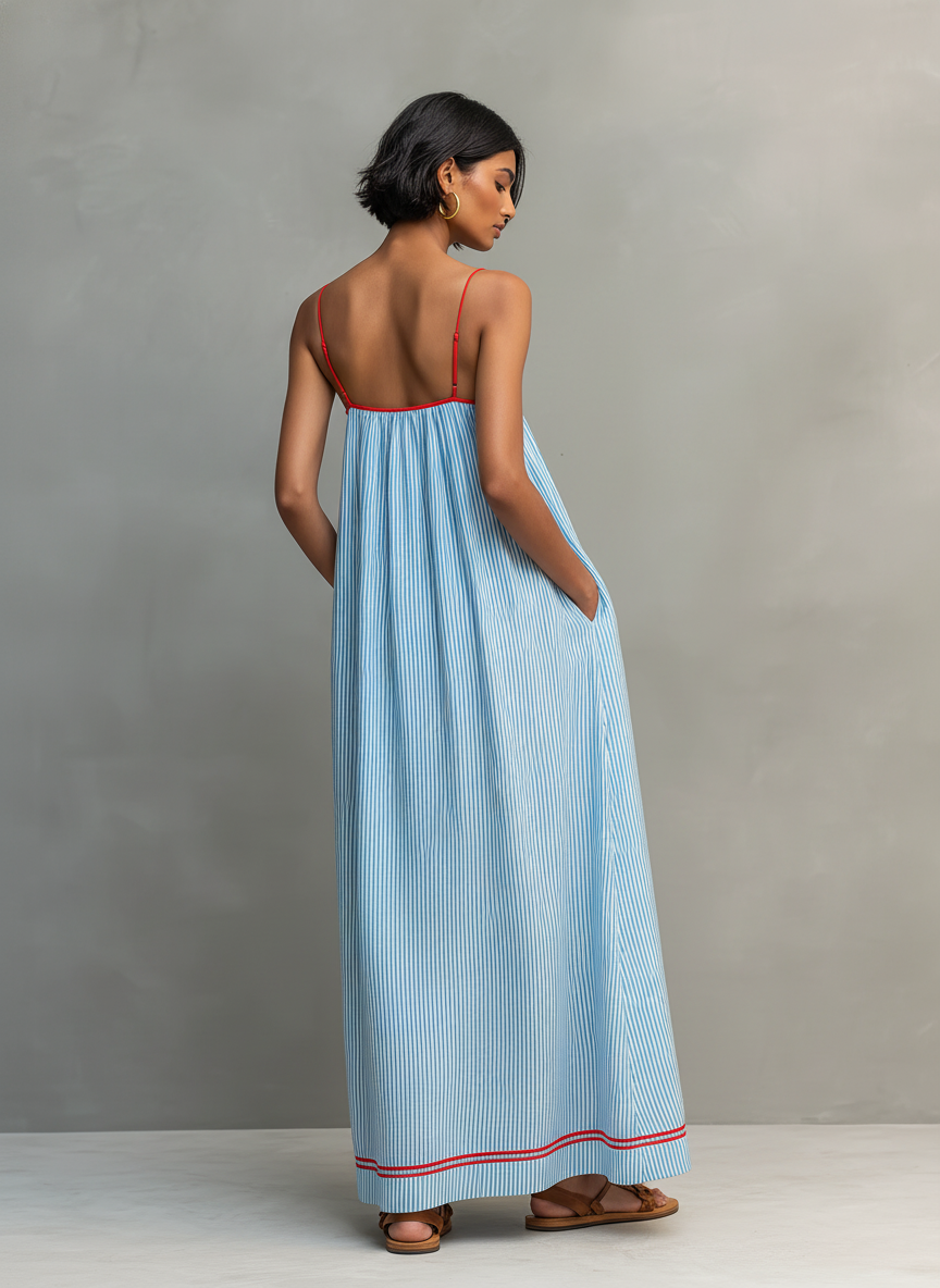 Marina | Striped Strappy Maxi Dress — RoselynAtelier