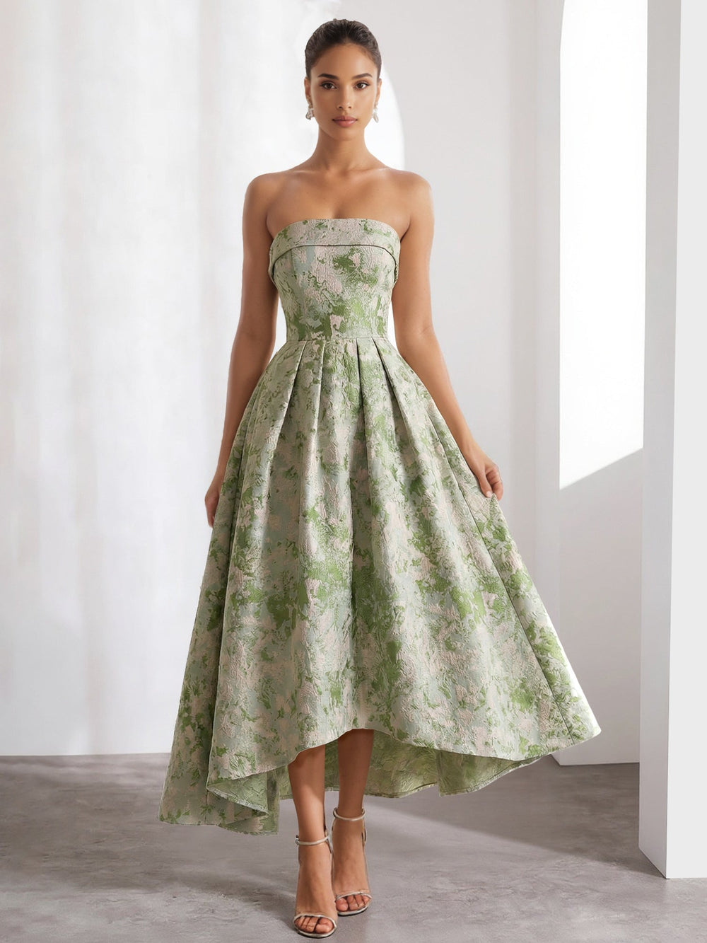 Seraphina Jacquard Floral Tea-Length Dress
