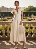 Georgie Bow Shoulder Deep V Pleated Midi Dress with Pockets - front view