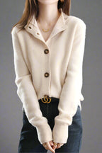 Georgia Button-Up Collared Cardigan with Statement Buttons, Cosy Winter Knit - view 41