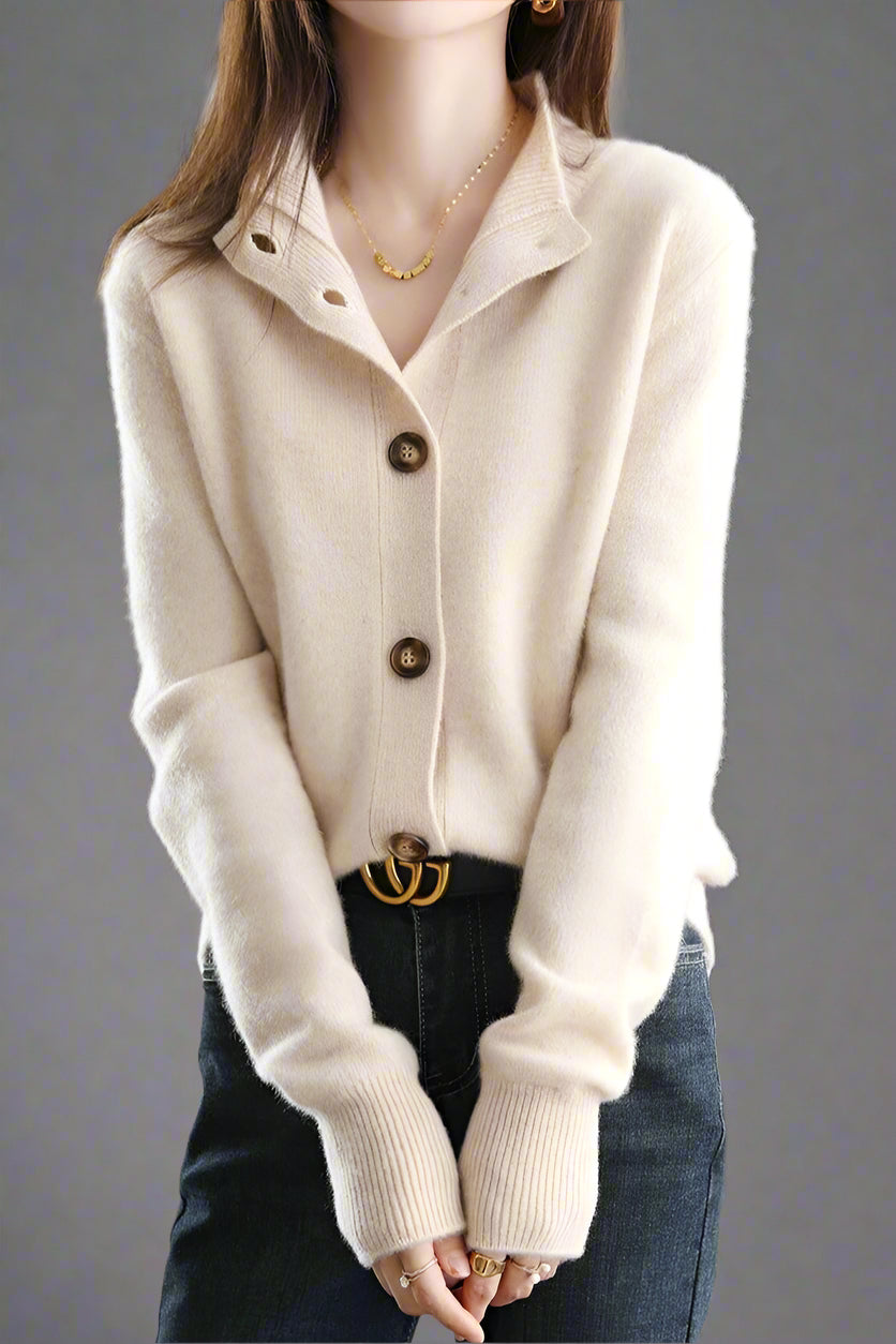 Georgia Button-Up Collared Cardigan with Statement Buttons, Cosy Winter Knit - view 41
