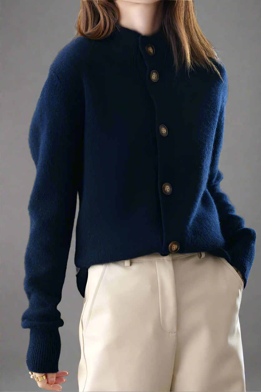 Georgia Button-Up Collared Cardigan with Statement Buttons, Cosy Winter Knit - view 34