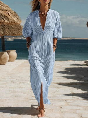 Frances | Striped Button-Down Midi Dress — RoselynAtelier