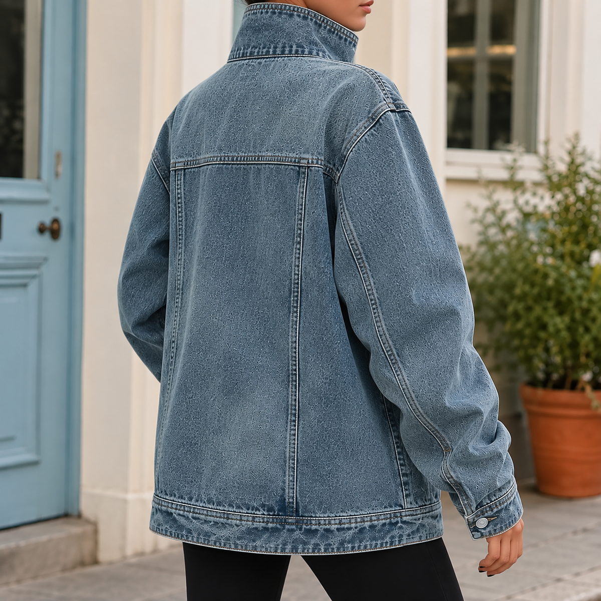 Margot Funnel Collar Oversized Denim Jacket - view 2