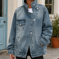 Margot Funnel Collar Oversized Denim Jacket - front view