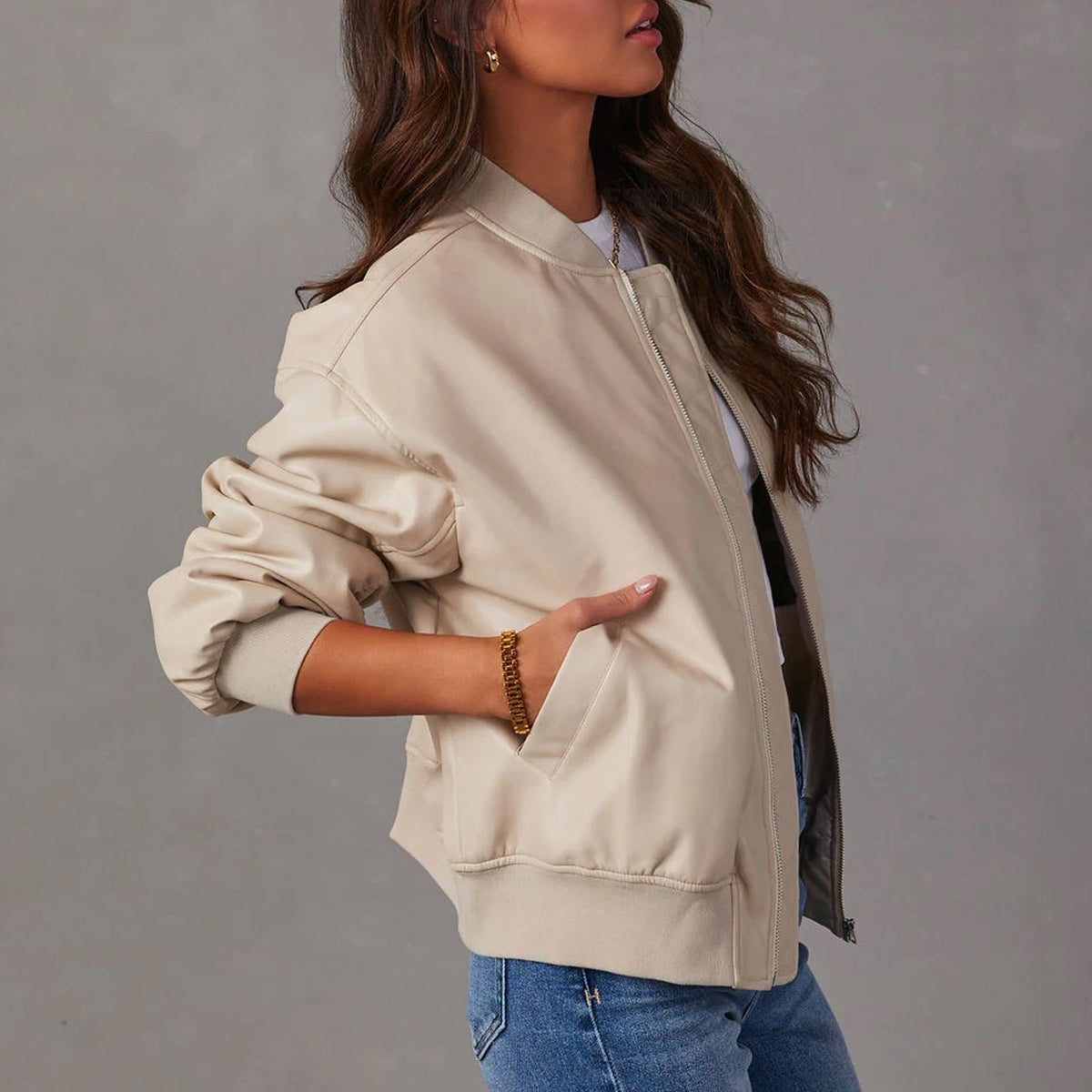 Maeve Oversized Faux Leather Bomber Jacket - view 6